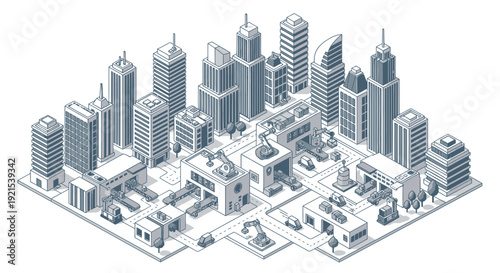 Isometric Cityscape Illustration Modern Urban Planning and Architectural Design.