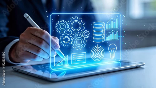 Wallpaper Mural Person interacting with holographic data interface Torontodigital.ca