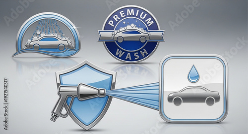 Set of premium car wash service icons and emblems.