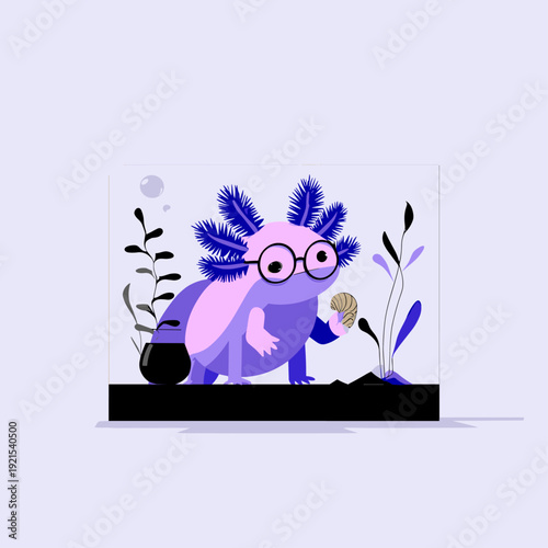 Curious Axolotl in Minimal Aquarium Scene