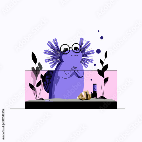 Curious Axolotl in Minimal Aquarium Scene