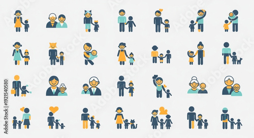 Collection of Diverse Family Icons Representing Different Relationships.