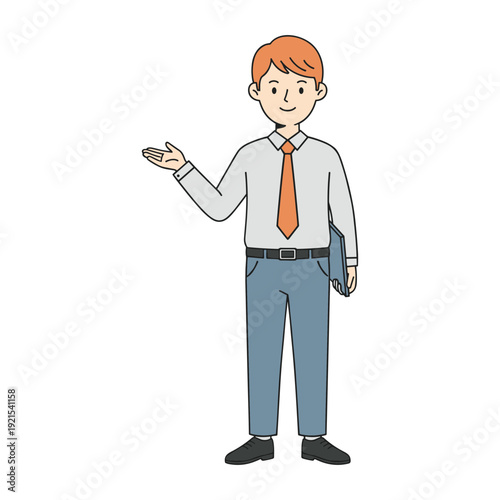 Young Businessman Pointing and Presenting Vector Illustration