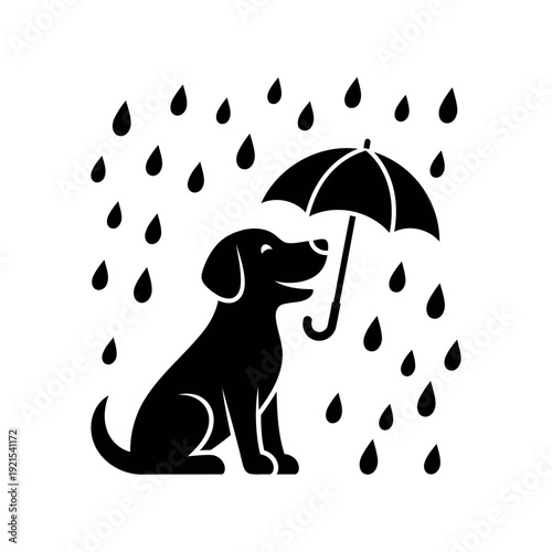 Cute dog under umbrella in the rain illustration