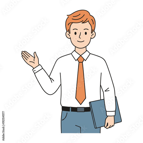 Young Professional Businessman Gesturing with Folder Vector Art