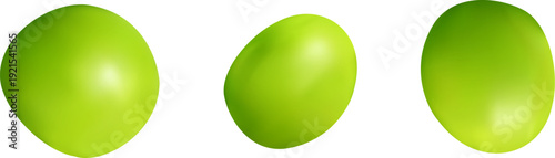 Three fresh green peas isolated on white background. 3d realistic vector illustration