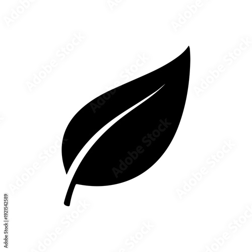 Solid black leaf icon angled upward with smooth curves in flat minimalist style Vector illustration
