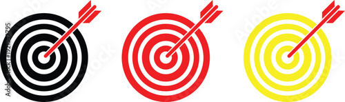 Target Board With Arrow Icon Set Black Red Yellow.