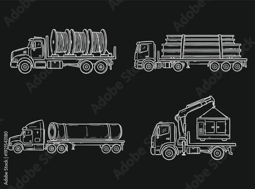 Heavy Duty Transport Trucks - Chalkboard Sketch Collection