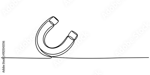 One continuous line drawing of magnet. Client and talent attraction concept in simple linear style. Symbol of hiring and recruiting in Editable stroke of white background. Doodle vector illustration.