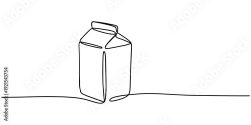 Continuous one line drawing of paper box carton fresh milk one liter product package, single line art concept vector illustration.