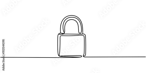 Continuous one line drawing of padlock single line of lock padlock continuous line art vector outline, Continuous one line drawing of padlock with key. Single line drawing illustration Key and padlock