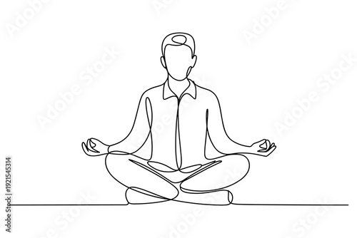 Man Meditating in Lotus Pose with Hands in Gyan Mudra Continuous Line Drawing Minimalist Style