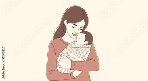 Young mother holding a sleeping newborn baby in her arms