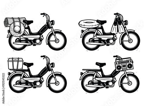 Retro Moped Adventures Vintage Travel Illustrations
