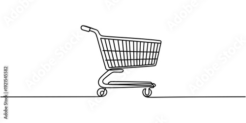 Shopping cart continuous one line drawing. Minimalist single line shopping cart vector illustration, Minimalist continuous one line drawing vector illustration of a shopping cart vector