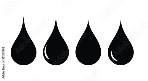 Four black teardrop shapes arranged in a horizontal line