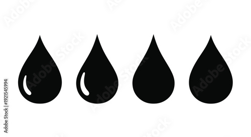 Four black teardrop shapes aligned horizontally on a white background