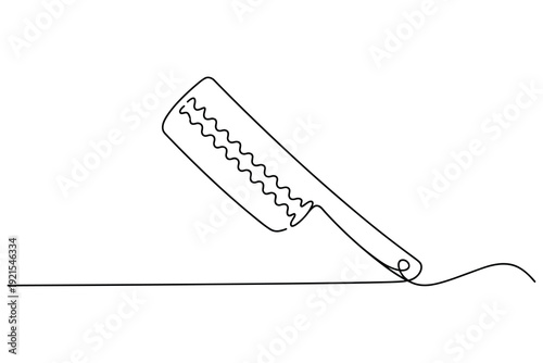 Single line drawing of a straight razor with wavy blade edge on a white background