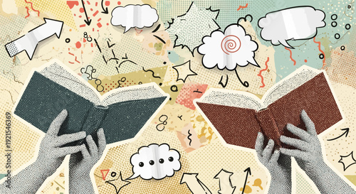 reading and sharing knowledge, education concept, open books