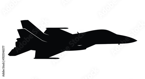 Silhouette of a modern fighter jet against a plain white background