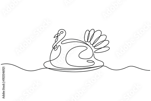 Whole Roasted Turkey Continuous Line Drawing on Plate Minimalist Stock