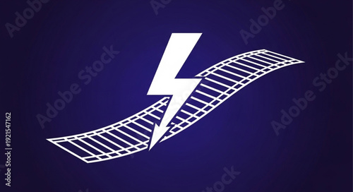 White lightning bolt striking a train track graphic.