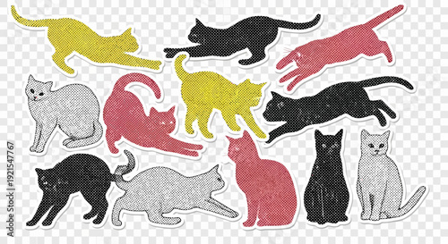 cat stickers, colorful feline silhouettes, playful animal art