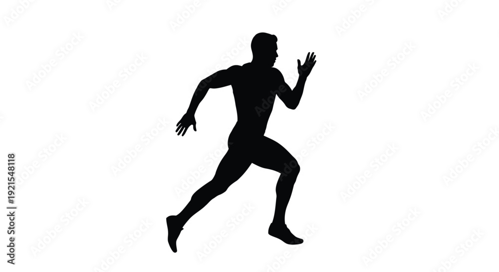 Fototapeta premium Silhouette of a male runner in mid stride against a white background