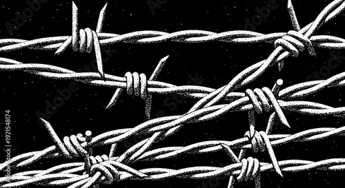 Barbed wire on black background, security concept