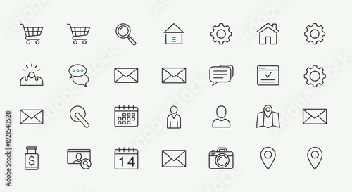Collection of simple outline icons for web and app design.
