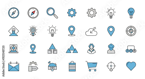 Collection of modern flat icons for web and mobile design.