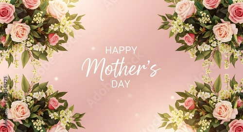 Happy mother's day wishes with beautiful pink roses and floral arrangements