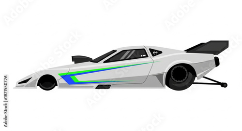 White Racing Car with Neon Stripes.