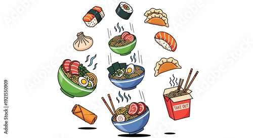 Assorted Japanese Cuisine Floating in Air.
