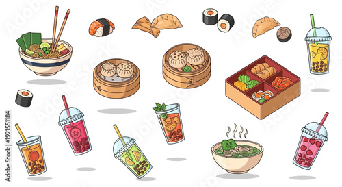 Assorted Japanese Food and Drink Illustrations.