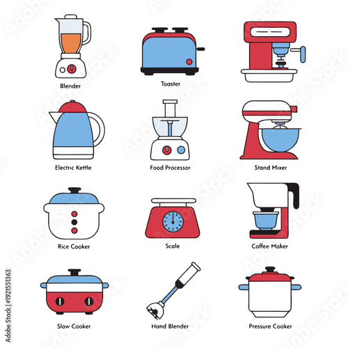 A collection of kitchen appliances and gadgets