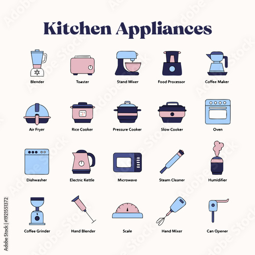 A collection of kitchen appliances icons