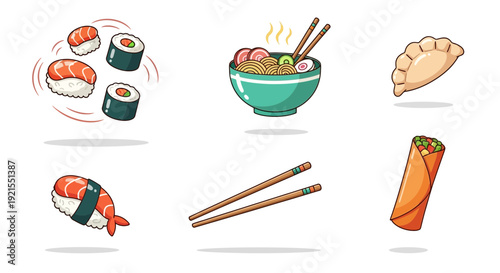Assorted Japanese Food Items and Utensils.