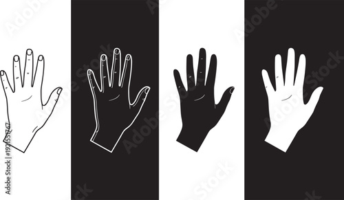 Four Hand on Black and White Backgrounds fingers palm