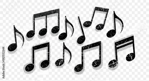 musical notes illustration, music symbols, black and white