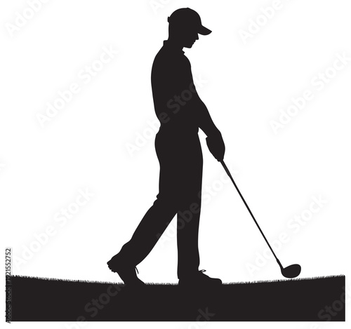 Golfer Swing Silhouette – Golf Player Hitting Ball Vector Illustration