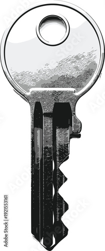 Vintage Metal Key Illustration Isolated on White Background