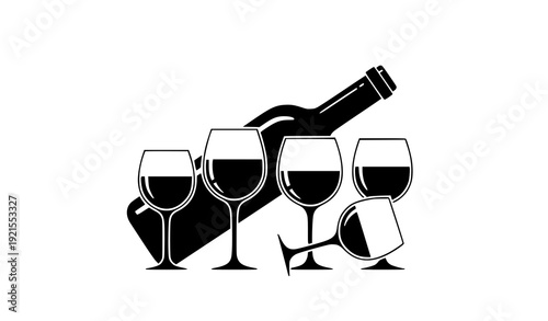 Modern Wine Arrangement Black Silhouette Bottle and Glasses Vector Design