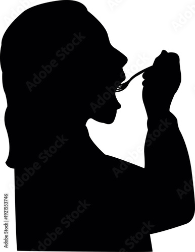 a girl eating, silhouette vector