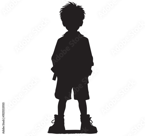 Simple standing boy silhouette vector illustration isolated on background, ideal for design projects, educational materials, posters and creative layouts needing clean child shadow graphics.