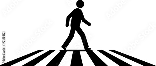 Black silhouette of a pedestrian walking on a zebra crossing safety icon symbol. pedestrian, crossing, zebra crossing, crosswalk.
