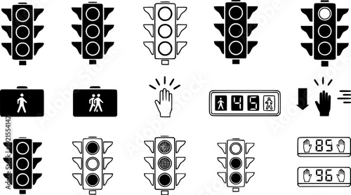 Traffic lights and pedestrian signals vector icons set illustration
