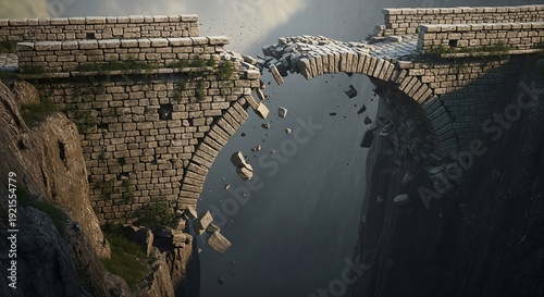 Fallen Wall Transforming Into Bridge Symbolizing Overcoming Obstacles