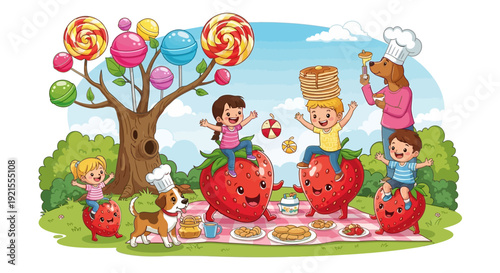 Children eating watermelon outdoors happily.